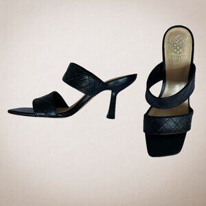 Vince Camuto Candialia Black Slip On Squared Open Toe Fashion Heeled Sandal